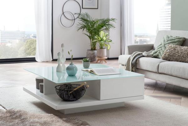 Couchtisch 100x36 cm MDF Glas Weiß
