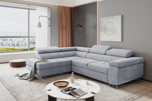 Couchgarnitur JADE Stoff Hellgrau mit Schlaffunktion Ottomane Links