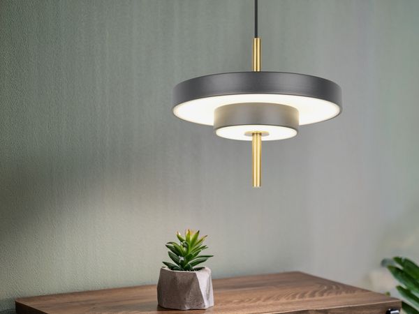 Kleine dimmbare LED Pendelleuchte KEATON im modernen Design, Schwarz Gold Ø 20cm