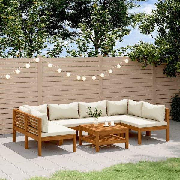 vidaXL 7-tlg. Garten-Lounge-Set mit Creme Kissen Massivholz Akazie 3086947