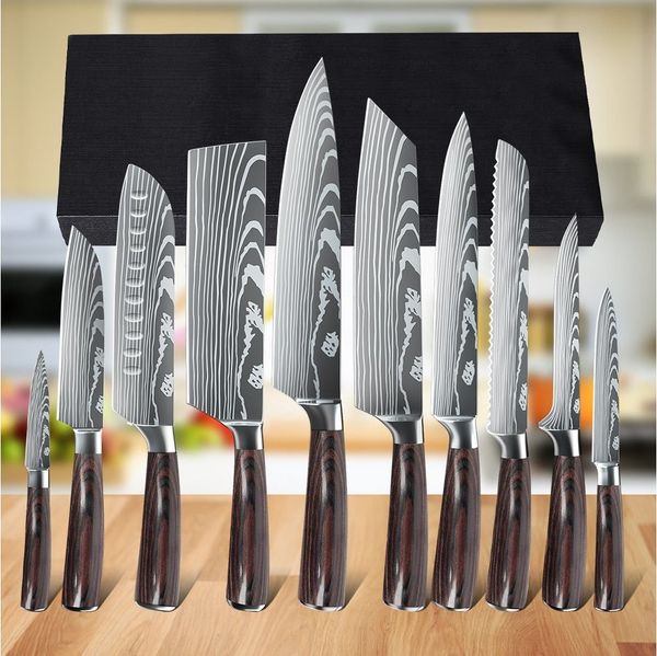 MDHAND Messer-Set Messer-Set 10-teiliges Küchenmesserset, ergonomisches Griffdesign (10-tlg), 7Cr17-Edelstahl mit Pakkaholzgriffen und edler Geschenkbox