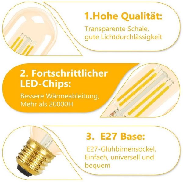 ZMH LED-Leuchtmittel LED Glühbirnen Vintage Lampe 4W Energiesparlampe Flur, E27, 4 St, 2700K, Nicht Dimmbar