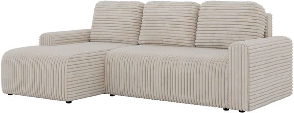 Ecksofa NESSARO L mit Schlaffunktion und Bettkasten, Bonellfederkern, Stauraum, L-förmiges Sofa, DL-System, lose Kissen - Beige Cord - Links Seite Bild 9