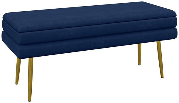 HOMCOM Sitzbank mit Samtoptik (Bettbank mit Stahlbeine, 1-St, Polsterbank mit Stauraum), für Wohnzimmer, Schlafzimmer, Blau, 100 x 37,5 x 42 cm
