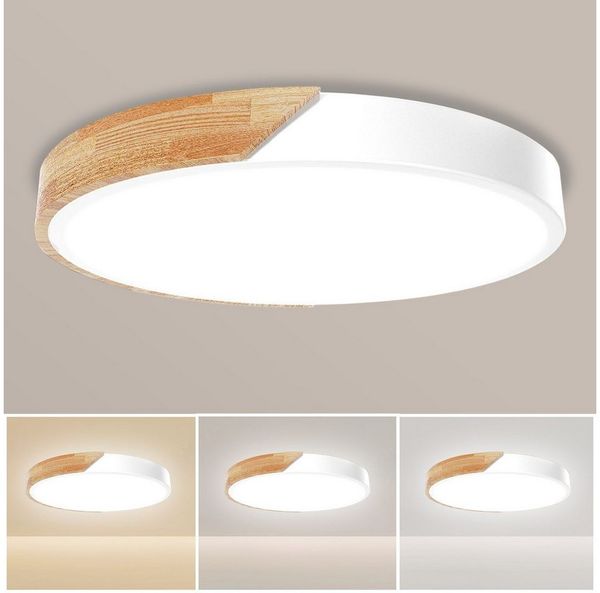 Ophy LED Deckenleuchte Runde LED Deckenleuchte (60 cm) – IP54, 3 Farbtemperaturen (3000/4000/6500 K), für Schlafzimmer, Wohnzimmer, Küche, Flur, Bad & Büro (Holz-Optik)