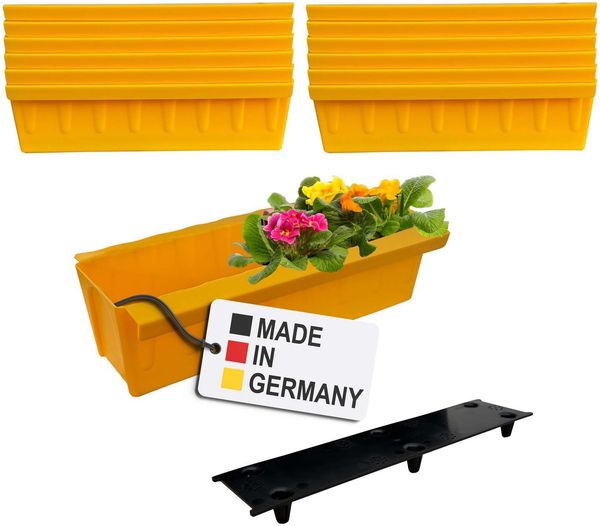 BURI 12 Euro-Paletten Blumenkästen-Einsätze inkl. Bewässerungsmatte | mit Hängesystem zum Einhängen | 37,3cm Gelb | Pflanzkasten für Europalette Palette | Balkonkasten | Blumentopf | sehr stabil
