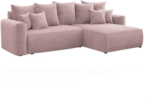 MEBLINI Schlafcouch mit Bettkasten - 260 x 160 x 78 cm - Altrosa Cordstoff - BALI - Kleines Ecksofa mit Schlaffunktion - Sofa mit Relaxfunktion und Kissen - Kleine Couch L-Form - Eckcouch