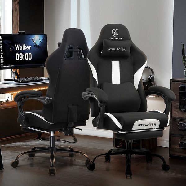 GTPLAYER Gaming-Stuhl Stoff, Racing Gamer Stuhl, Ergonomischer Gaming Sessel Gaming Chair, Schreibtischstuhl, Federsitzkissen mit Fußstütze