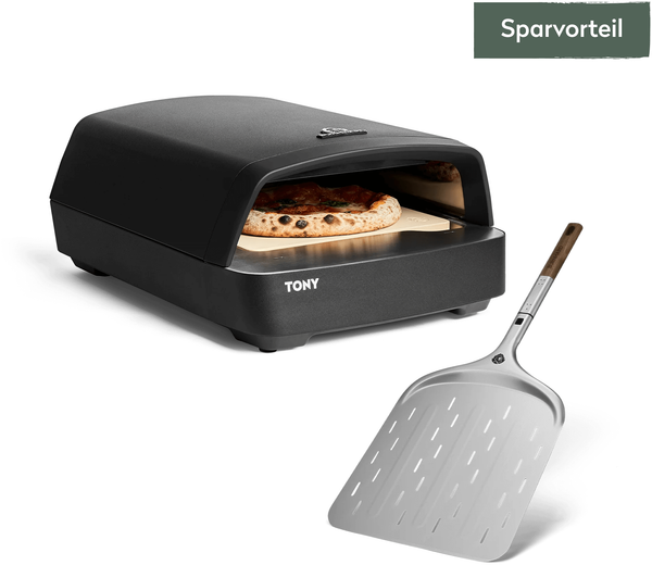 BURNHARD® Gas Pizzaofen Tony inkl. Pizzaschieber, 450 °C, Tragbarer 5,9 kW Outdoor Ofen für Pizza inkl. Cordierit-Pizzastein, Schwarz, 58,5 x 47,7 x 24,8 cm