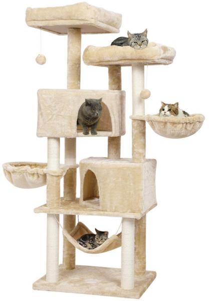 MSMASK Kratzbaum Stabiler Katzenbaum für groß Katzen mit 2 Höhlen, Natur Sisal Katzenkratzbaum,Sisal-Stämme,2 runder Katzenkorb