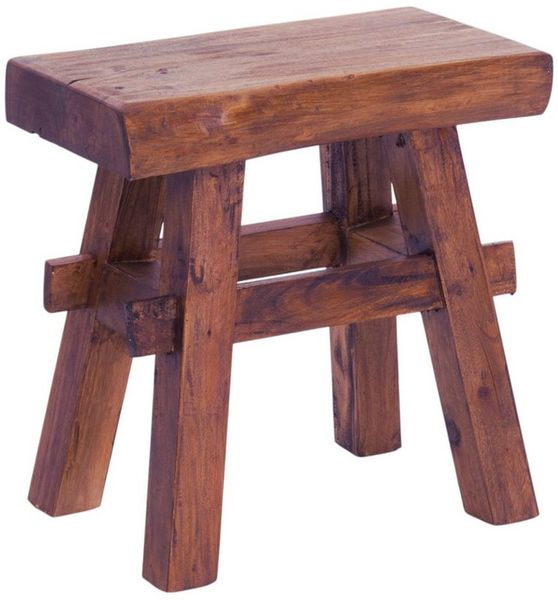 DESIGN DELIGHTS RUSTIKALER Holz HOCKER Vintage 40" | Recycling Hartholz, 43 x 45 x 27 cm (HxBxT) | Sitzhocker aus Massivholz, Schemel | Farbe: 02 Hellbraun