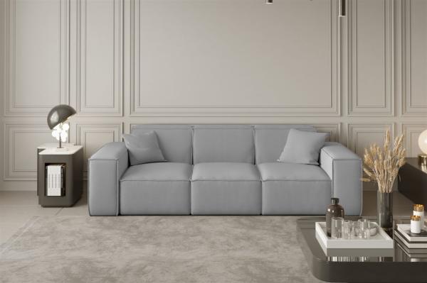 Sofa Designersofa CELES 3-Sitzer in Stoff Opera Velvet Hellgrau