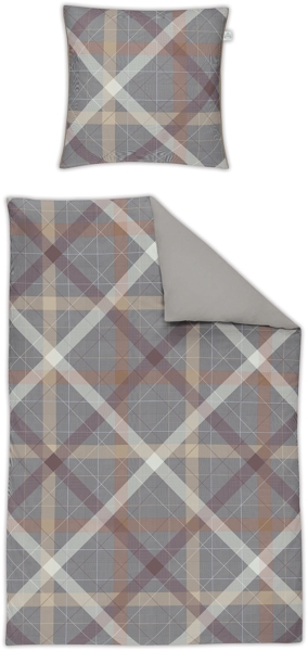 Irisette Juwel Mako-Satin Bettwäsche 155x220 Karo grau silber Wende 8839-11
