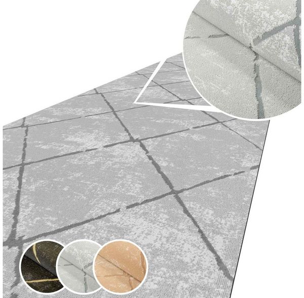 ANRO Küchenläufer AYDI Teppichläufer Premium Läufer Textil, Eckig, Bodenläufer 100x50 cm Karo Grau pflegeleicht