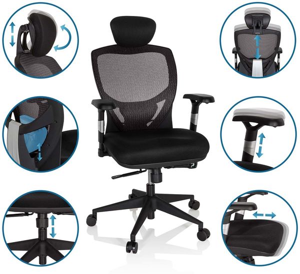 hjh OFFICE High End Bürostuhl VENUS BASE Stoff Grau/Schwarz Bild 9