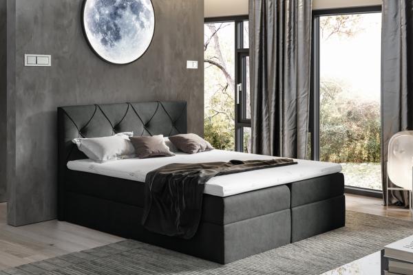 99rooms Arian Boxspringbett Velours 200 x 200 cm Schwarz