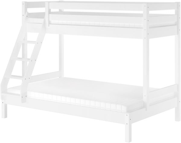 Doppel-Etagenbett 120x200 und 80x200 Erwachsenen-Stockbett Kiefer Massivholz weiß V-60.18W-08-12Rollrost und Matratze inkl.