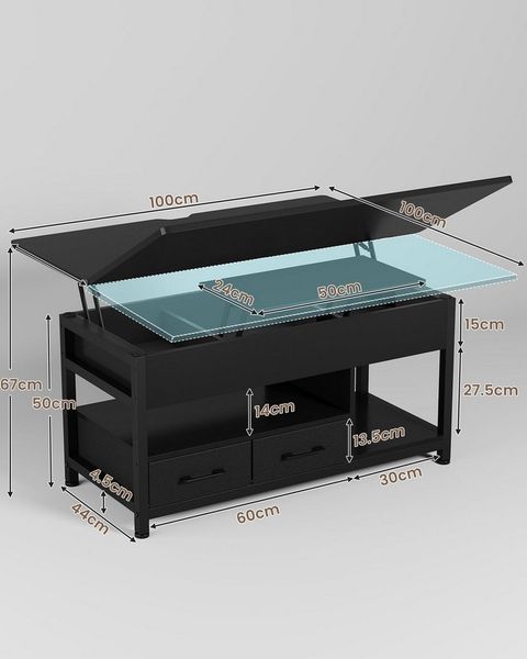 MSMASK Couchtisch 3-in-1-Multifunktions-Wohnzimmertisch mit 2 Schubladen, Kaffeetisch, Versteckte Aufbewahrung, 50T x 100B x 50H cm
