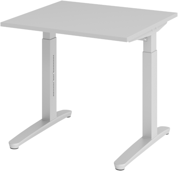 bümö manuell höhenverstellbarer Schreibtisch 80x80 in grau, Gestell in silber - PC Tisch höhenverstellbar & klein, höhenverstellbarer Tisch Büro, kleiner Computertisch verstellbar, X08-5-SS