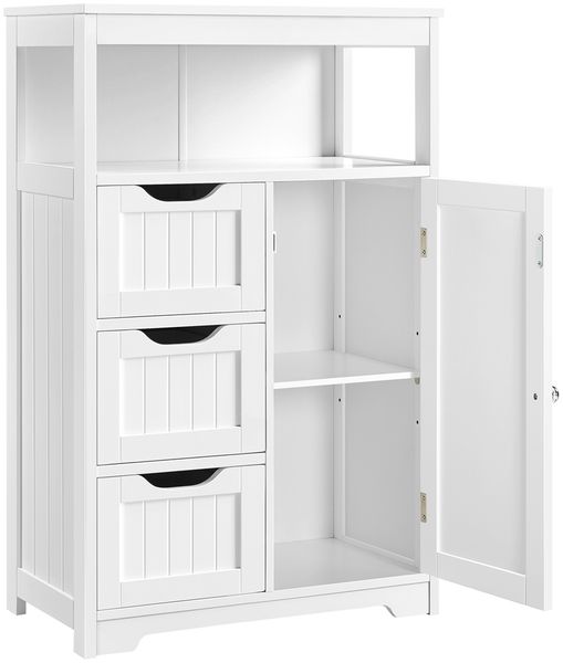 Yaheetech Badkommode mit Schubladen und verstellbarem Regalbrett, Holz, 86,5 x 29,5 x 55,5 cm, Weiß