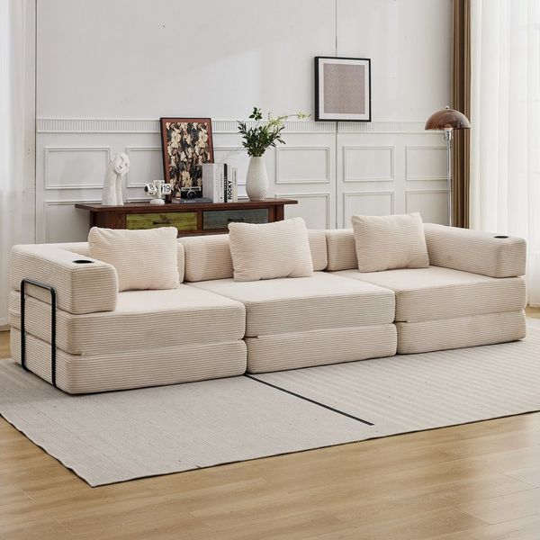 Leawin Sofa Sofas Wohnzimmer, Sofa mit Schlaffunktion aus Cord modular, Faltbar, flexibel, ohne Montage und ideal für kleine Räume