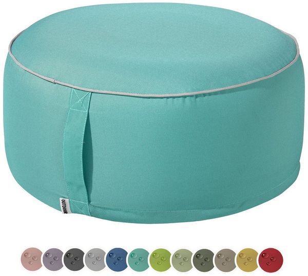heimtexland Outdoor Pouf Sitzkissen wetterfest Garten Bodenkissen aufblasbar Fußhocker Yoga Lounge Hocker Tisch Party Deko Sitzsack 25x55 Typ551 Türkis