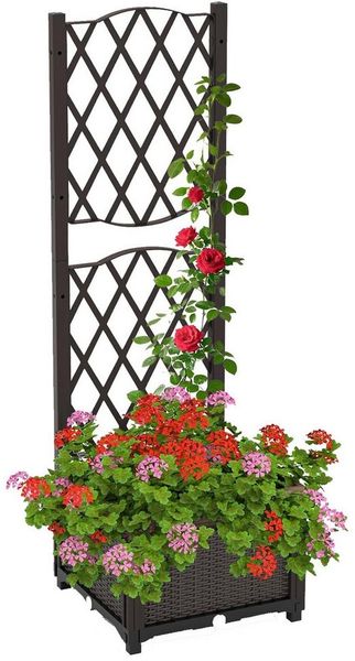 KOMFOTTEU Blumenkasten, Hochbeet mit Rankgitter für Kletterpflanzen & Topfpflanzen