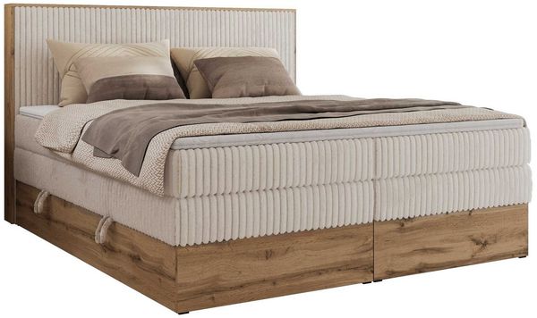 MKS MÖBEL Boxspringbett WOOD CLASSIC KING (Packung, Set, Topper T25/Visco, hohe Kopfteil, Multipocket-Matratze), Polsterbett, zwei Bettkästen, Möbelplattenelementen
