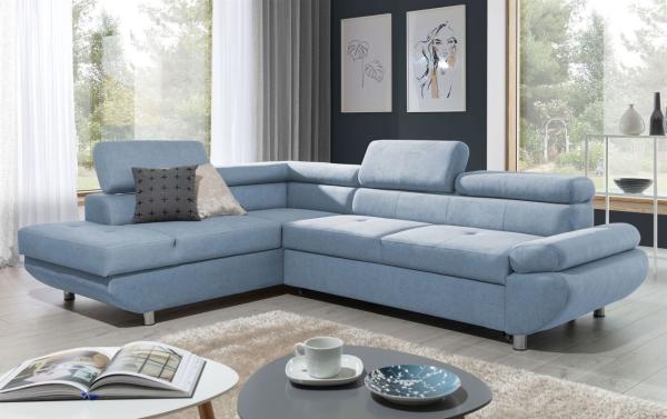 Ecksofa Sofa PANOS Stoff Esito Sky mit Schlaffunktion Ottomane Links