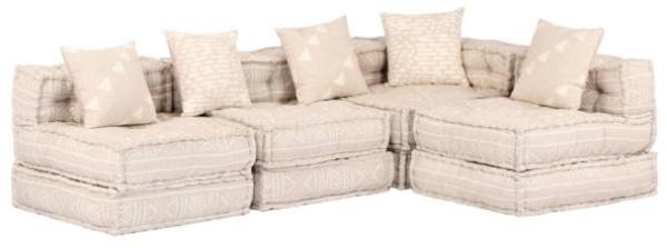 vidaXL Pouf 4-Sitzer Modular Sitzpouf Sitzkissen Sofa Bodenkissen Loungesofa Polstersofa Schlafsofa Sofabett Gästebett Beige Stoff