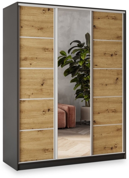 Masseno Schwebetürenschrank NATA Kleiderschrank mit Spiegel und Schubladen Schlafzimmerschrank