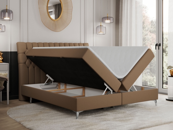 Boxspringbett mit 2 Bettkästen Matratze und Topper - MILEN - 180x200cm - Braun Kunstleder - H4 Bild 2