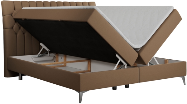 Boxspringbett mit 2 Bettkästen Matratze und Topper - MILEN - 180x200cm - Braun Kunstleder - H4 Bild 4