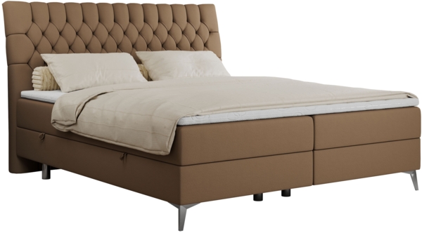 Boxspringbett mit 2 Bettkästen Matratze und Topper - MILEN - 180x200cm - Braun Kunstleder - H4 Bild 3