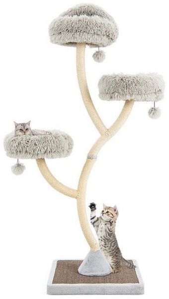 KOMFOTTEU Kratzbaum Katzenkratzbaum, mit 3 warmen Liegeflächen, 3 klingelnden Bällen
