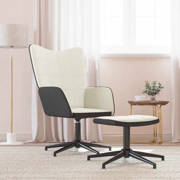 vidaXL Relaxsessel mit Hocker Cremeweiß Samt und PVC 327851