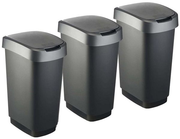 ROTHO Mülleimer Twist 3er-Set Mülleimer 50l mit Deckel, Kunststoff (PP) BPA-frei