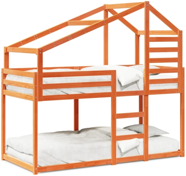 vidaXL Etagenbett mit Dach Wachsbraun 90x200 cm Massivholz Kiefer 3281963