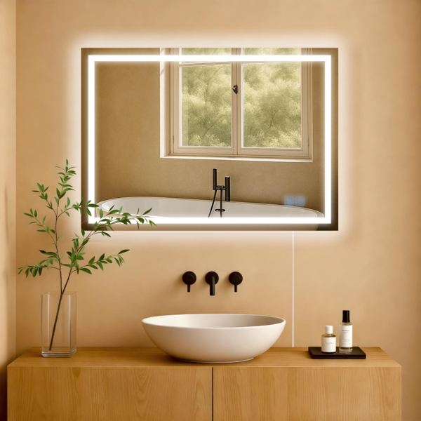 CLP Badspiegel Jaffrey Anti-Beschlag Quer- und Hochformat LED dimmbar 3 Licht-Modi,50x70 cm Bild 1