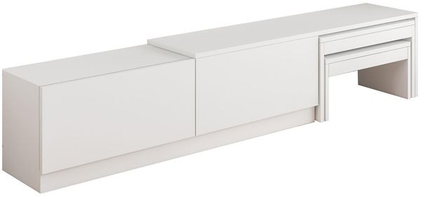 Stilvoller weißer TV-Ständer, 180 x 36 x 30 cm | 100% melaminbeschichtete Spanplatte, 18 mm stark | Wandmontage