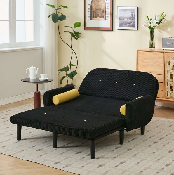 Multiform-Sofa 85cm×133,5cm×77cm mit verstellbarer Rückenlehne und 2 Kissen – schwarzes Velvet-Sofa mit Metallrahmen