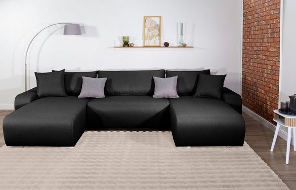 COLLECTION AB Wohnlandschaft Paola U-Form, B: 314 cm, Bettfunktion, Bettkasten & 4 Zierkissen, Federkern