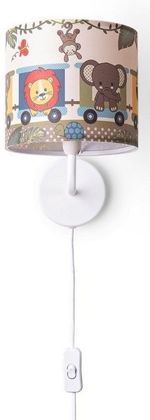 Paco Home Wandleuchte Diamond 635, ohne Leuchtmittel, Kinderlampe Innen Mit Ø 18cm, Zoo Tiere im Zug, Kabellänge 3m, E14