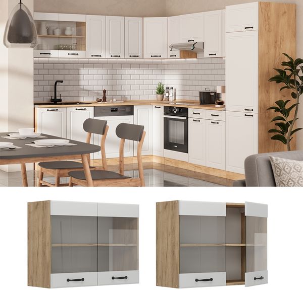 Küchenglasschrank R-Line Weiß Landhaus 80 cm Vicco Bild 2