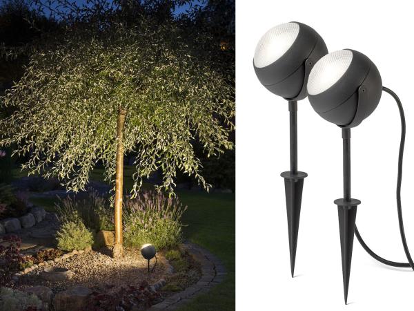 2er-Set LED-Erdspießstrahler Gartenstrahler LECCE 40cm Alu, schwenkbar, 4W, IP44