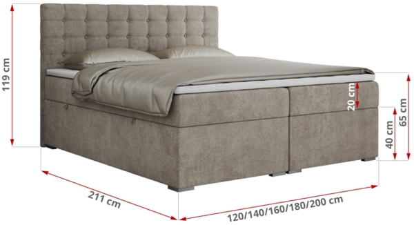 Boxspringbett, Deko Bed mit Matratze und Topper - SUSAN - 140x200cm - Beige Stoff - H4 Bild 5