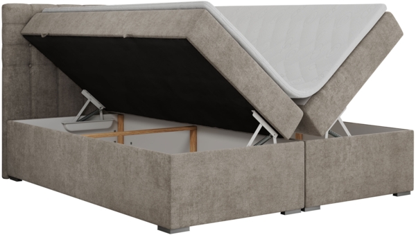 Boxspringbett, Deko Bed mit Matratze und Topper - SUSAN - 140x200cm - Beige Stoff - H4 Bild 4