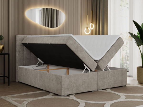 Boxspringbett, Deko Bed mit Matratze und Topper - SUSAN - 140x200cm - Beige Stoff - H4 Bild 2