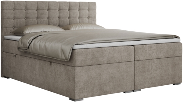 Boxspringbett, Deko Bed mit Matratze und Topper - SUSAN - 140x200cm - Beige Stoff - H4 Bild 3