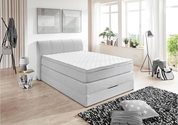 'Modesto BX1440' Boxspringbett mit Bettkasten, Stoff Silber, 140x200 cm